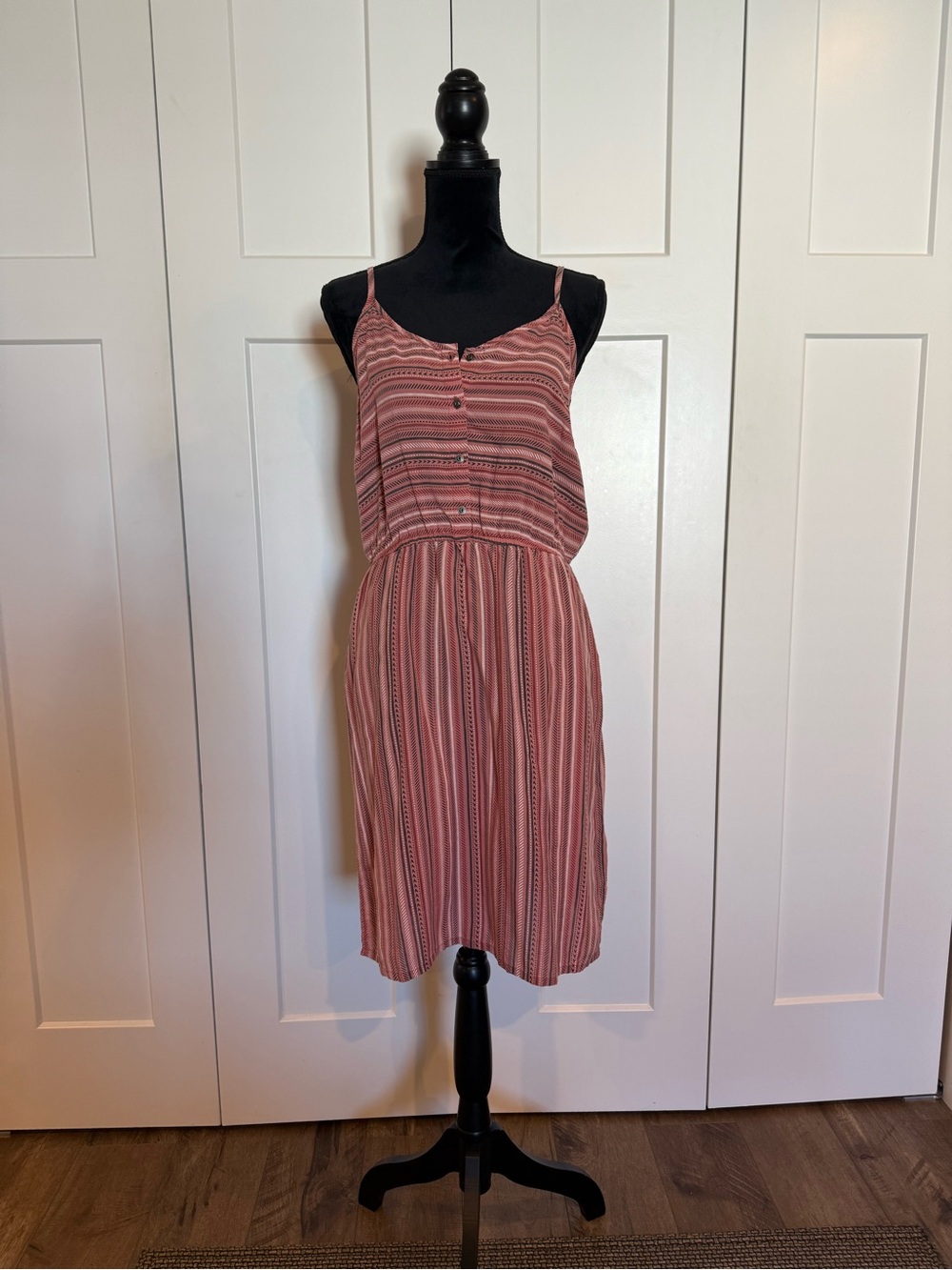 Kuhl Striped Midi Dress in Dusty Rose and White with pockets
